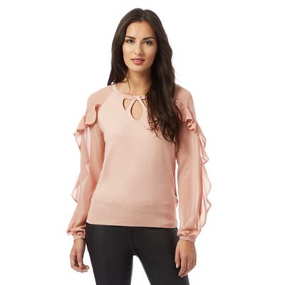 Pale pink cut-out ruffle sleeve jumper